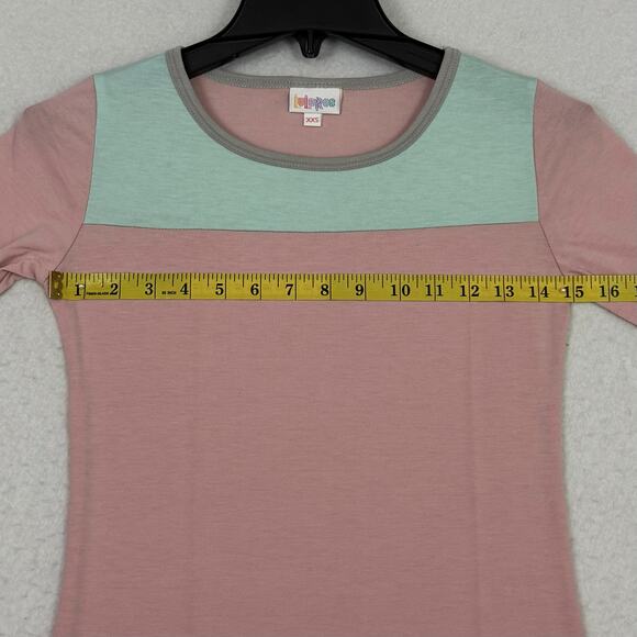 LuLaRoe Julia Dress Womens XXS Pink Blue Colorblock Stretch Knee Length USA - Picture 4 of 12